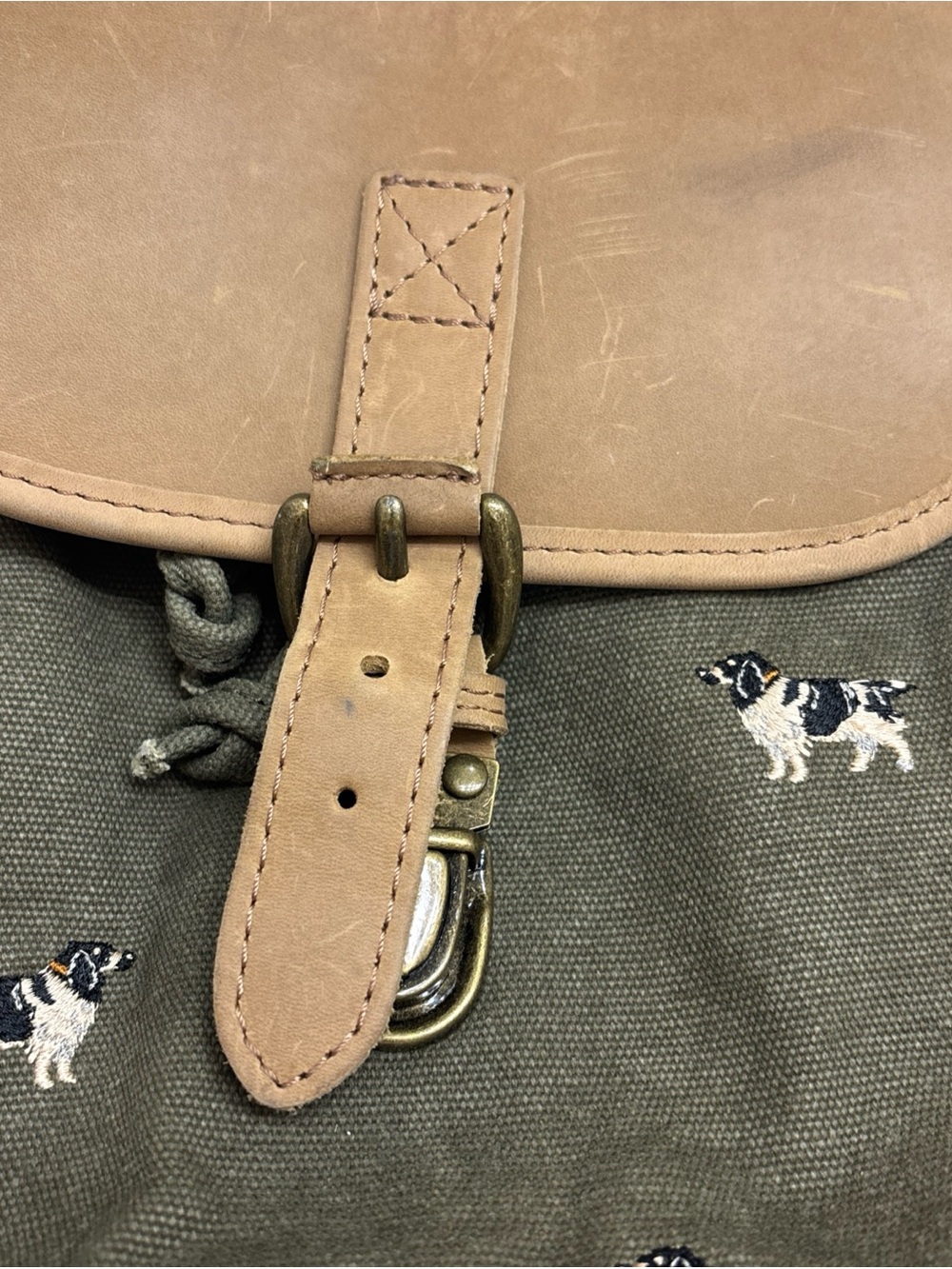 Vtg LL Bean Boat & Tote Bag Backpack Spaniel Dog Embroidered Leather Canvas - Picture 2 of 9